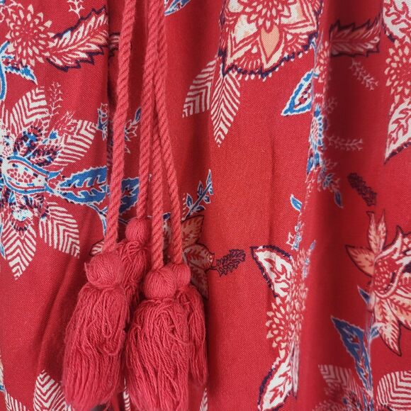Gypsies & Moondust Pants M Womens Pull On Straight Leg Mid Rise Red Floral Print - Picture 7 of 13